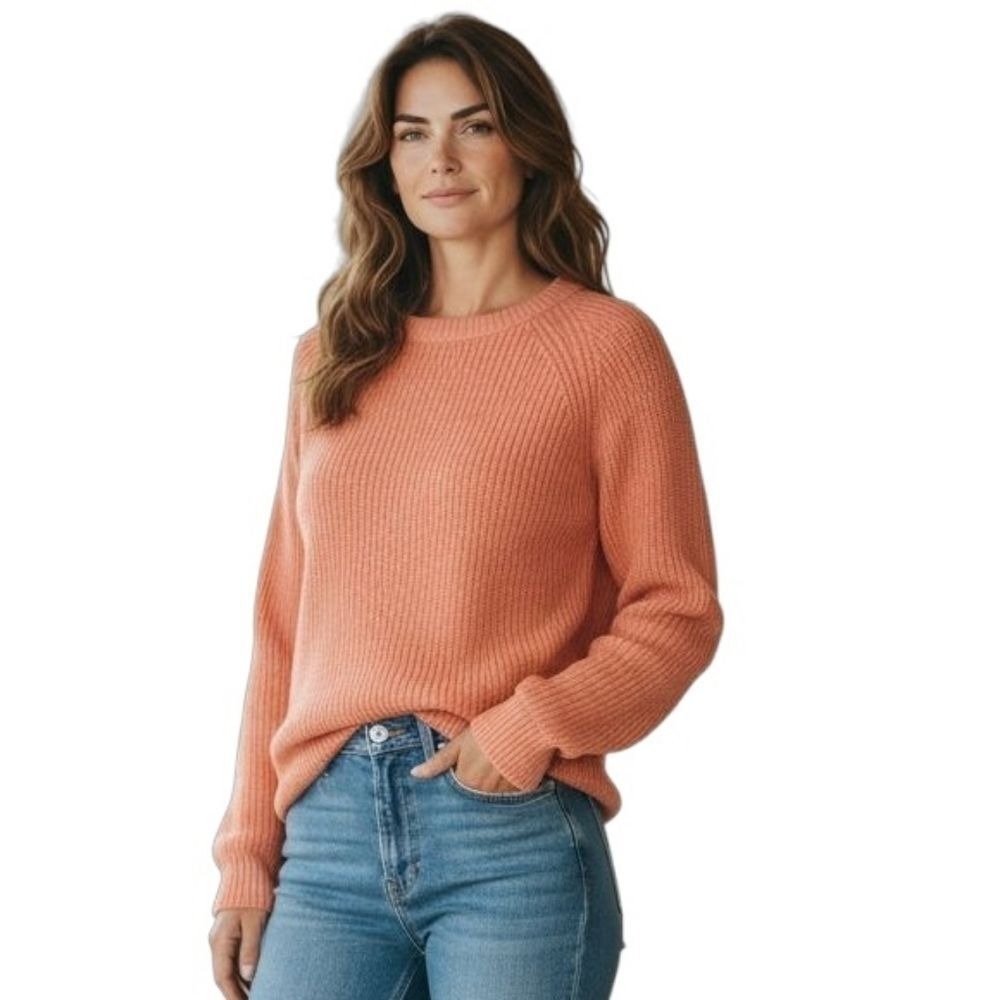 Woolrich Womens Coral Orange Roll Neck‎ Fisherman Knit Sweater Large